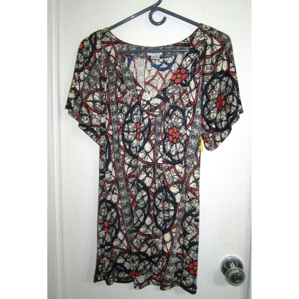 Nieves Lavi S Multi-Color Print 100% Silk Blouse Tunic --MINT!
